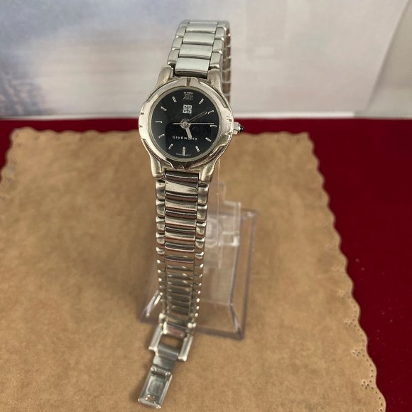 Vintage Givenchy Paris Watch Stainless Steel Black Face with Roman Numerals - Picture 3 of 10